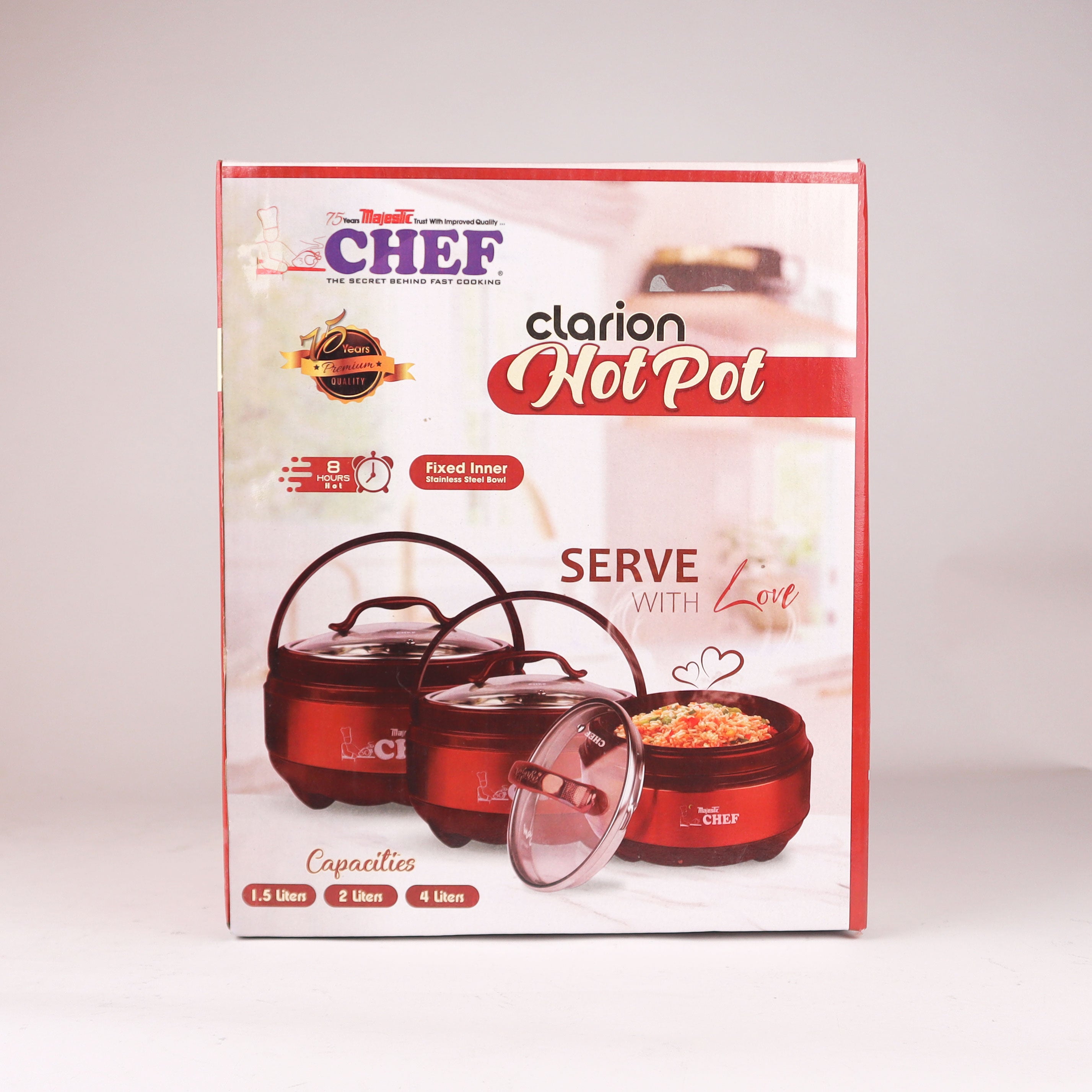 majestic best quality hot and cold 3 pcs clarion hot pot set 3 pcs with glass lid - majesticchef.pk