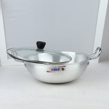 Majestic premium quality silver steel cooking pot with glass lid steel karai at low price big sale