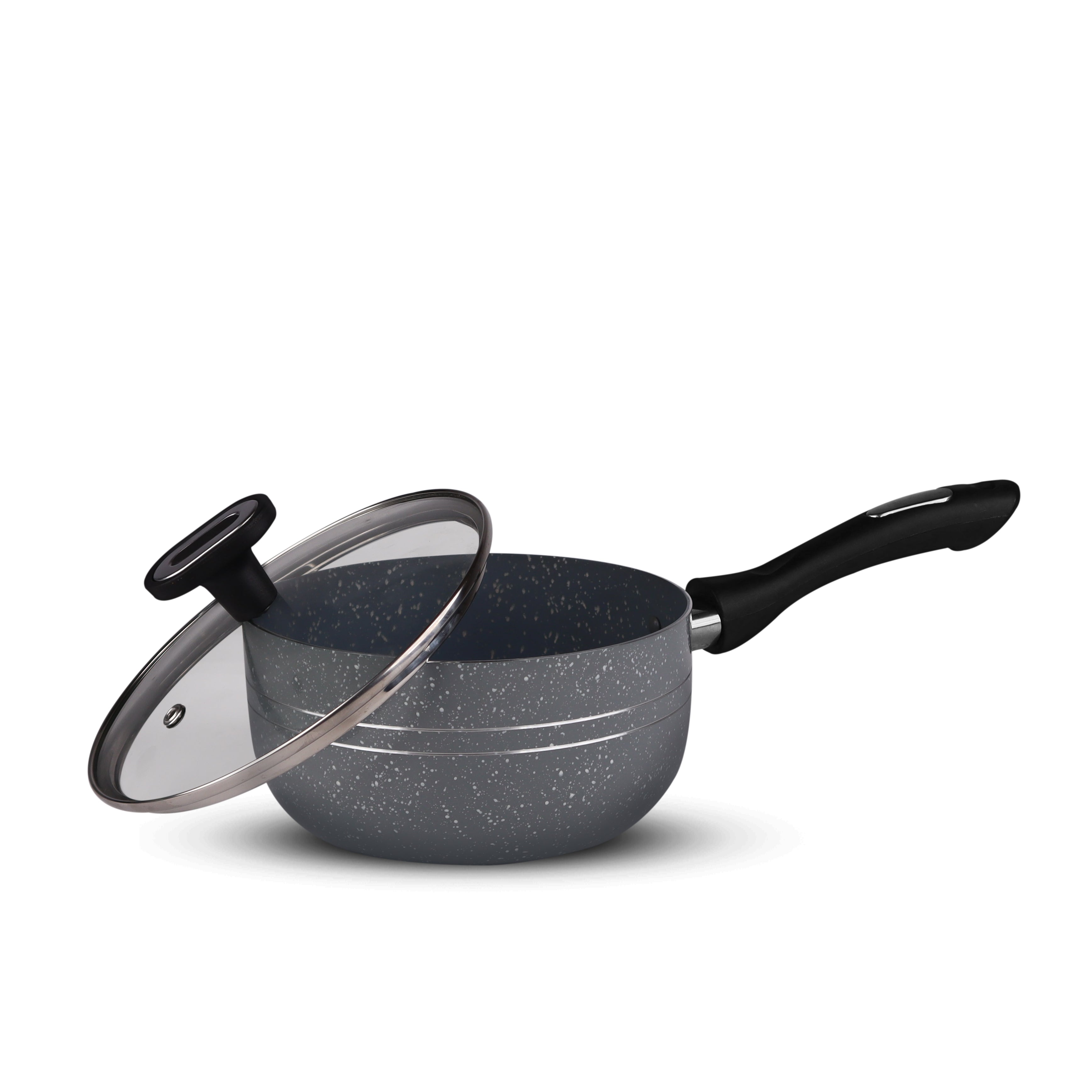 nonstick sauce pan milk boiler coffee warmer with glass lid - majestic chef cookware