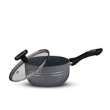 nonstick sauce pan milk boiler coffee warmer with glass lid - majestic chef cookware