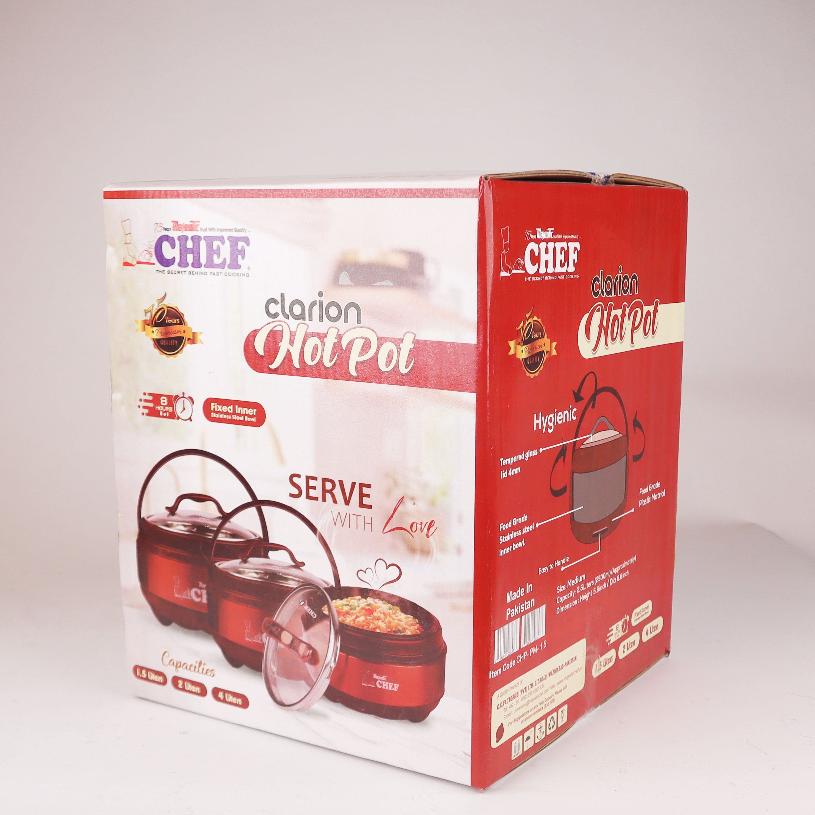 majestic best quality hot and cold 3 pcs clarion hot pot set 3 pcs with glass lid - majesticchef.pk