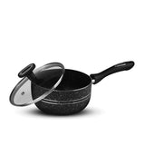 nonstick sauce pan milk boiler coffee warmer with glass lid - majestic chef cookware