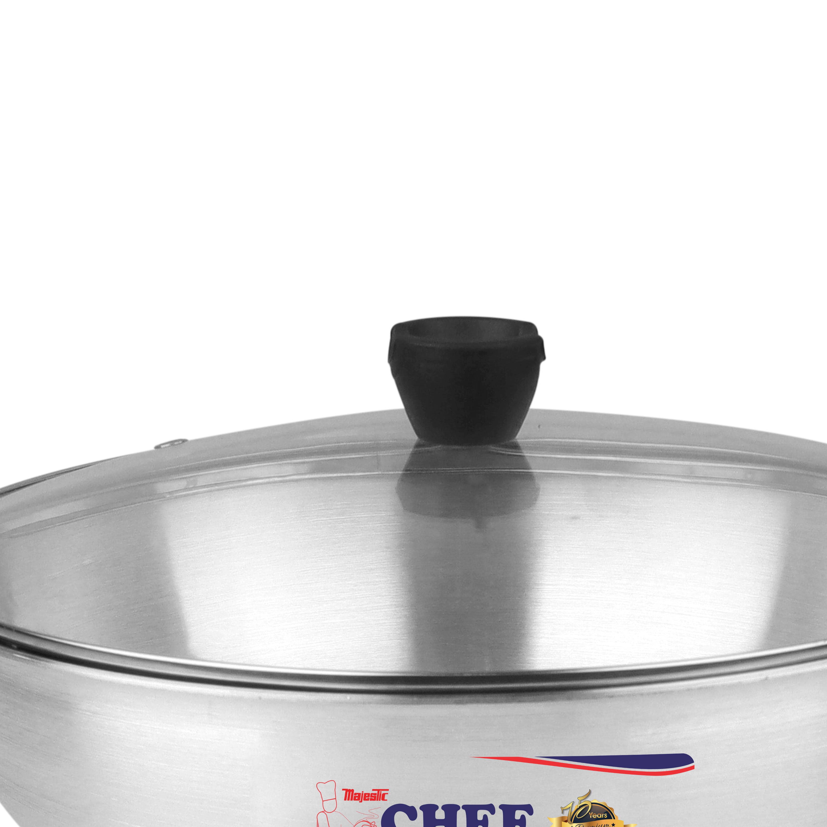 Majestic premium quality silver steel cooking pot with glass lid steel karai at low price big sale