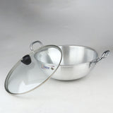 Majestic premium quality silver steel cooking pot with glass lid steel karai at low price big sale