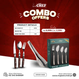 View details for Stainless Steel 28pcs Cutlery set+Steak Fork Spoon And Knife Set Wooden Handle 3 Pcs+Broaster Tong- - Combo Offers Stainless Steel 28pcs Cutlery set+Steak Fork Spoon And Knife Set Wooden Handle 3 Pcs+Broaster Tong- - Combo Offers