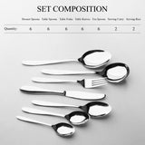 Majestic 11 Guage Cutlery Set Includes:
6 Table Spoons
6 Table Forks
6 Dessert Spoons
6 Tea Spoons
6 Table Knives
2 Curry Serving Spoons
2 Rice Serving Spoons