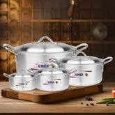 majestic premium quality silver steel aluminum high polish cooking pot with handle and lid including chrome handle from best cookware brand in Pakistan