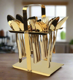 Stainless Steel PVD Gold Plated Cutlery Set 28 Pcs With Stand - Versace Design