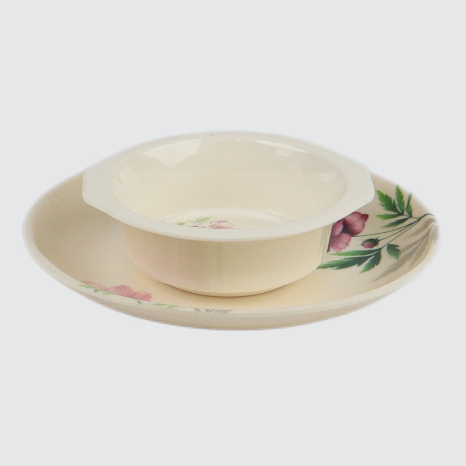 Ceramic bowl with floral design on a white background