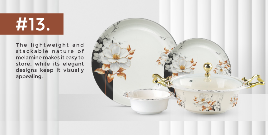 Premium melamine dinner set with crystal-coated finish by Majestic Chef – top cookware brand in Pakistan offering durable and elegant dinnerware.