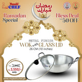 Premium Aluminum Wok / Karahi With Glass Lid