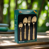 Chef Stainless Steel 28 Pcs PVD Coating Gold Plated Cutlery Gift Box Set - Flower Design