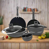 Majestic Chef Marble Coating DIE CAST NON STICK COOKWARE SET-(08PCS) - Black - Budget Pack