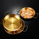 Stainless Steel Golden Serving Tray Round Spanish Seafood Cooking Pan with Two Handles Wok - KOREAN