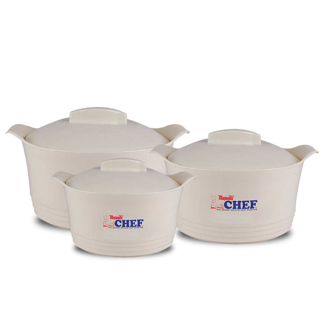 CHEF EPIC Series 3pcs Premium Quality Thermo Casserole Insulated / Hotpot Set - Insulated Food Warmer- White Gold