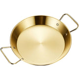 Stainless Steel Golden Serving Tray Round Spanish Seafood Cooking Pan with Two Handles Wok - KOREAN