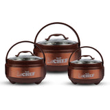 Majestic Chef Stainless Steel Clarion 3pcs Hot Pot set With Glass Lid -Brown