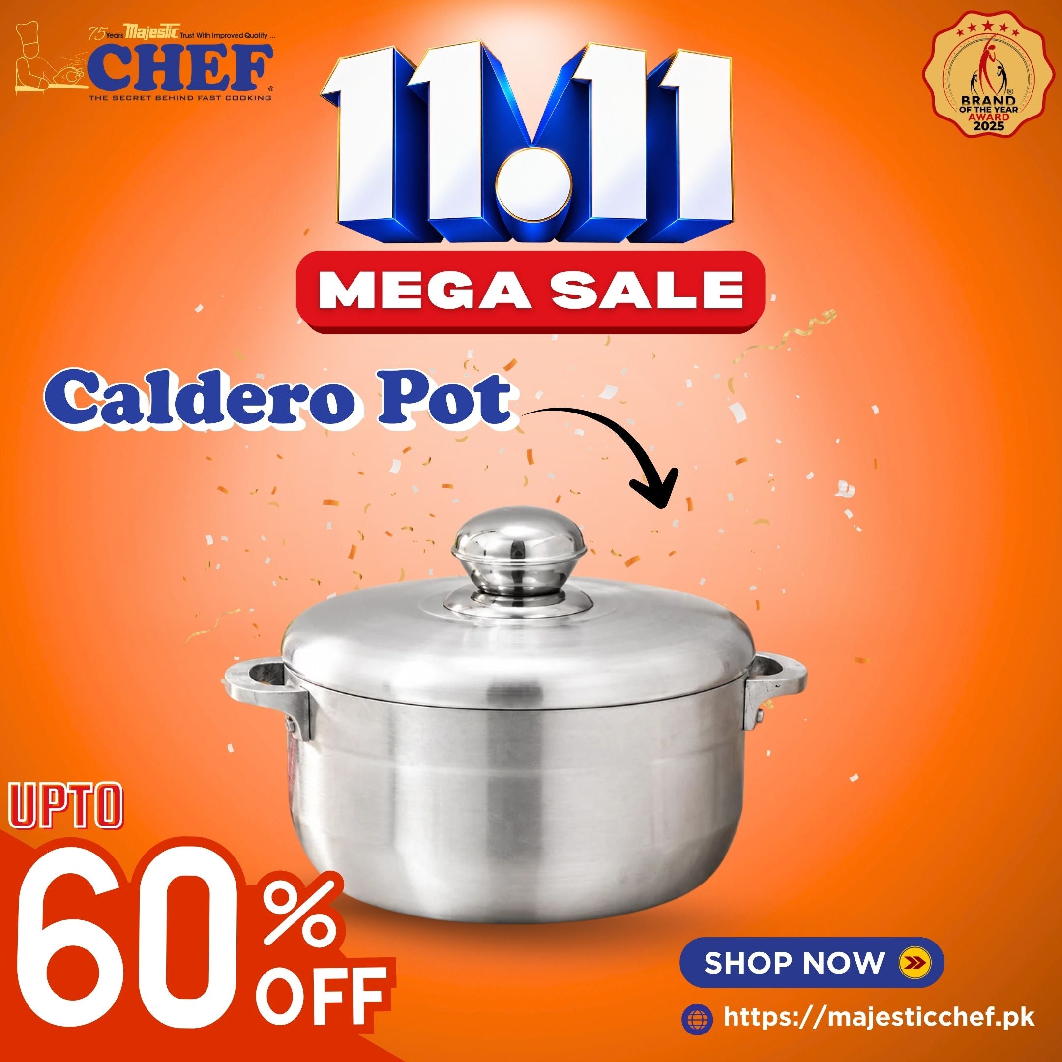 Aluminum caldero pot with a domed lid, round knob, and two side handles