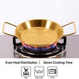 Stainless Steel Golden Serving Tray Round Spanish Seafood Cooking Pan with Two Handles Wok - KOREAN