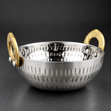 Premium Stainless Steel Serving Handi with Golden Handles – Elegant Hammered Design.