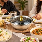 Majestic Chef Royal Serve Stainless Steel Handi with Golden Handles