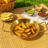 Stainless Steel Golden Serving Tray Round Spanish Seafood Cooking Pan with Two Handles Wok - KOREAN