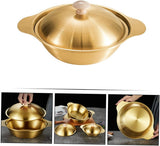Majestic Chef Stainless Steel Gold Plated WOK with Double Handles and Lid - KOREAN