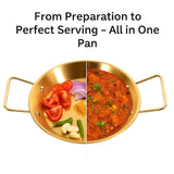Stainless Steel Golden Serving Tray Round Spanish Seafood Cooking Pan with Two Handles Wok - KOREAN