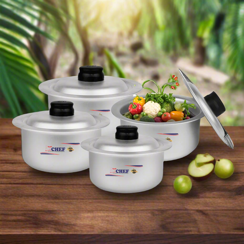 majestic chef best quality aluminum cookware, silver steel pateely , cooking pots with lid, silvano cookware