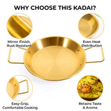 Stainless Steel Golden Serving Tray Round Spanish Seafood Cooking Pan with Two Handles Wok - KOREAN