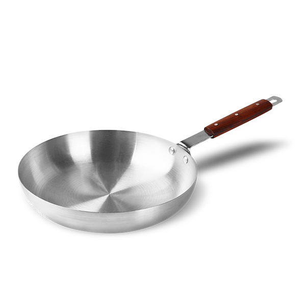 Aluminum cookware anodized frying pan with wooden grip handle