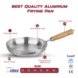 premium quality metal finish cooking pan round frying pan silver with wooden handle - chef cookware