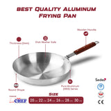 metal finish tested material aluminum roung cooking pan frying pan wooden handle 3mm thickness - majesticchef.pk