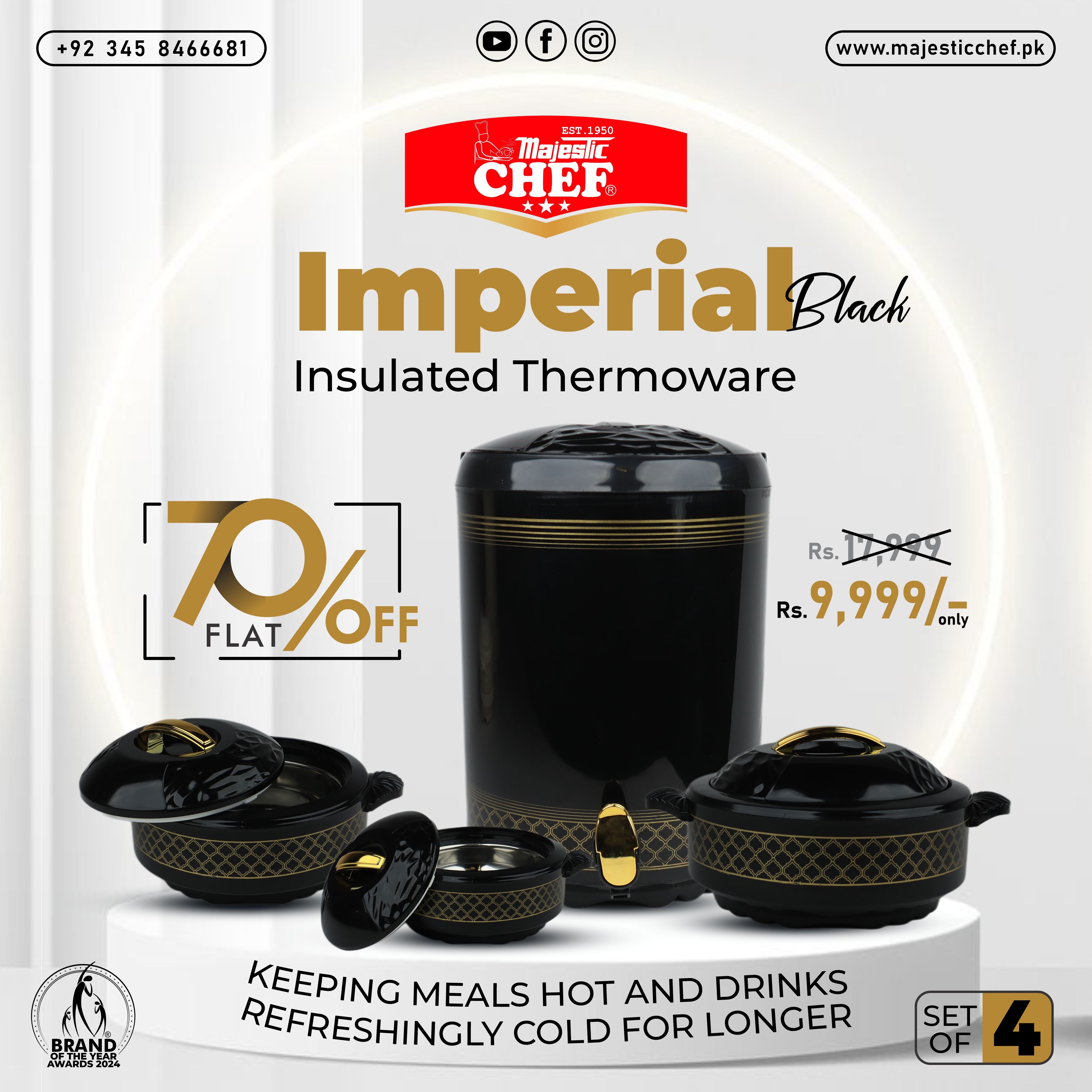 Majestic Chef Imperial Series 4Pcs Hot Pot with Cooler Set Black