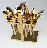 Stainless Steel PVD Gold Plated Cutlery Set 28 Pcs With Stand - Versace Design