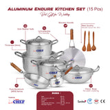 best quality pure aluminum series heavy base for even cooking unbreakable fix handle silver set complete cooking set - majestic chef cookwrae