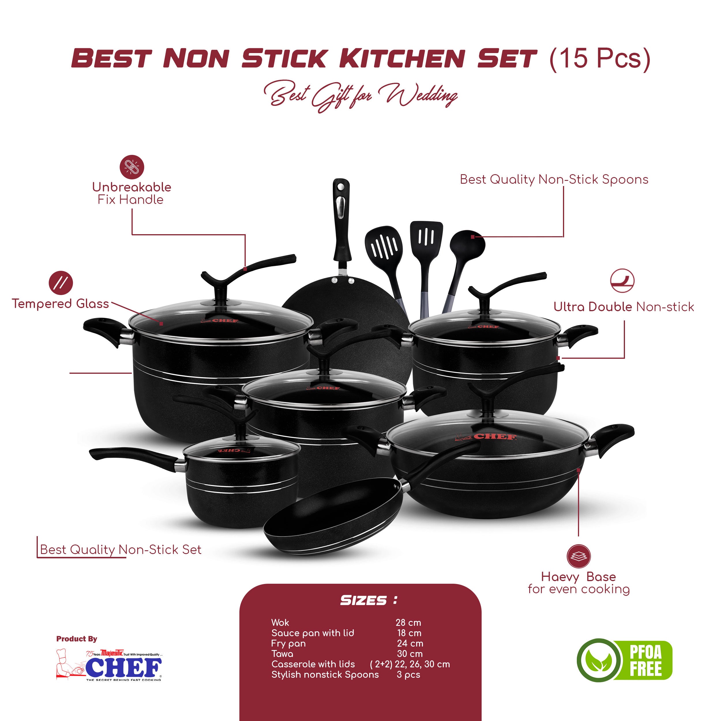 CHEF BEST NONSTICK COOKWARE SET/ KITCHEN SET-323 (15PCS) - majesticchef.pk