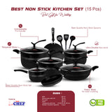 CHEF BEST NONSTICK COOKWARE SET/ KITCHEN SET-323 (15PCS) - majesticchef.pk