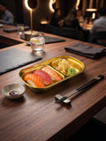 Majestic Chef Korean Soy Sauce PVD Gold Plate — Stainless Steel Dipping Dish Divided Appetizer Sushi 2 Compartments - KOREAN