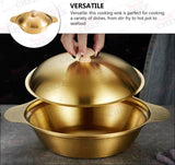 Majestic Chef Stainless Steel Gold Plated WOK with Double Handles and Lid - KOREAN