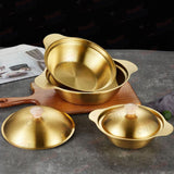Majestic Chef Stainless Steel Gold Plated WOK with Double Handles and Lid - KOREAN