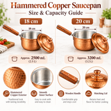 Copper Sauce Pan with Lid With Qali For Cooking Hammered Design