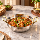 Majestic Chef Hammered Stainless Steel Serving Karahi with Golden Handles