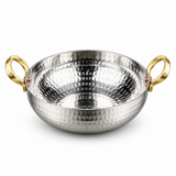 Majestic Chef Hammered Stainless Steel Serving Karahi with Golden Handles