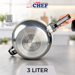 Chef Cookware Induction Bottom Karahi Pressure Cooker with Glass Lid