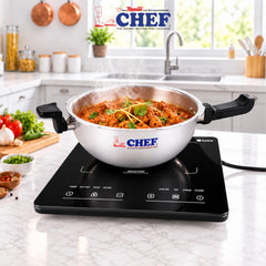 Chef Cookware Induction Bottom Karahi Pressure Cooker with Glass Lid