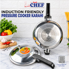 Chef Cookware Induction Bottom Karahi Pressure Cooker with Glass Lid