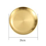Stainless Steel Gold Plated Serving Tray Metal Platter Reusable Dishwasher Safe Dinner Plates Round Dinner Dishes Decorative Storage Tray - KOREAN