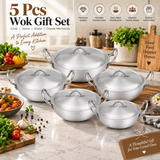 Chef Best Aluminum 5 Pcs Wok / Karahi Set - 24/32 cm-Metal Finish