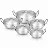 Chef Best Aluminum 5 Pcs Wok / Karahi Set - 24/32 cm-Metal Finish